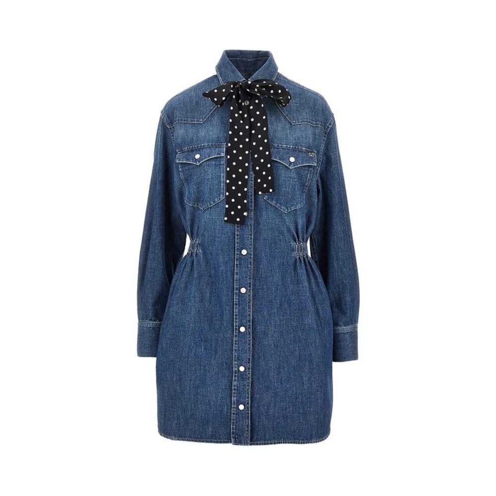 Valentino Women Denim Mini Dress With Silk Bow